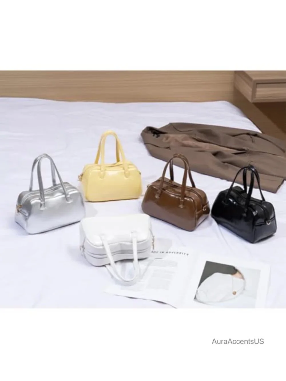 Mini Satchel Handbag Detachable Gold Chain Strap Crossbody PU Leather